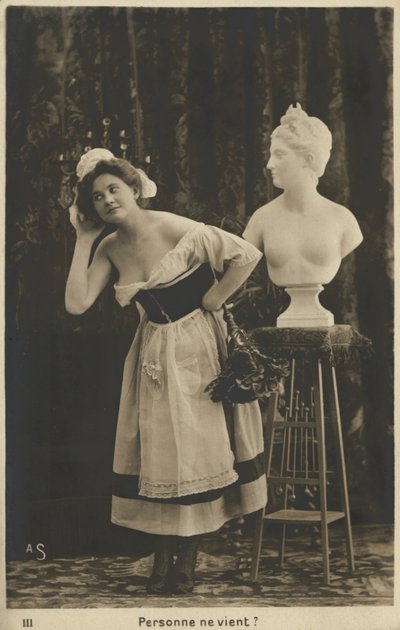 French maid dusting a bust by French Photographer